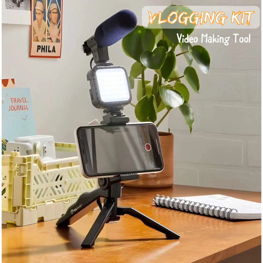 Vlogger Video Making Kits Vlog Microphone Led Fill Light Mini Tripod Mobile Holder